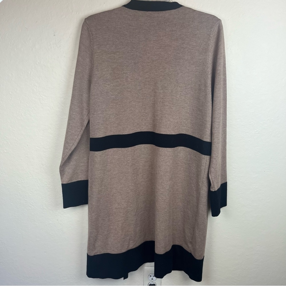 LUSH long open cardigan jacket-color block tan & blk-woman’s Medium - Picture 9 of 13